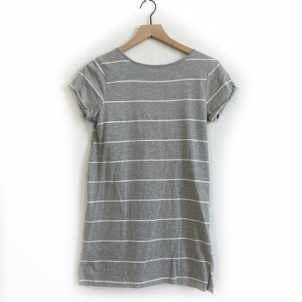 Billabong Grey and White Striped Open Back T Shirt Dress